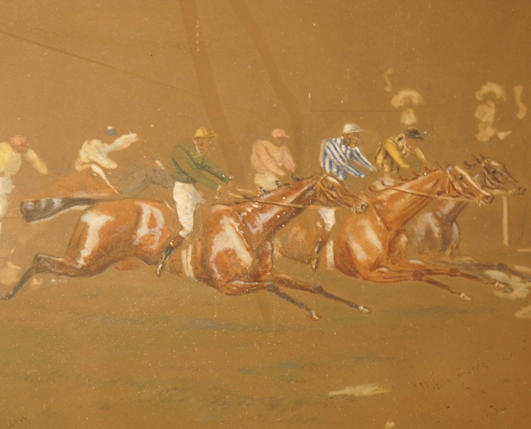 George Finch Mason (1850-1915), Three horse racing interest watercolours, to include 'Military races' and 'A Match, Fordham v Goater' each signed and largest 22 x 27cm